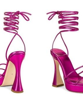 Jeffrey Campbell Prima Donna Metallic Fuchsia Wrap-Around High Heel Sandals